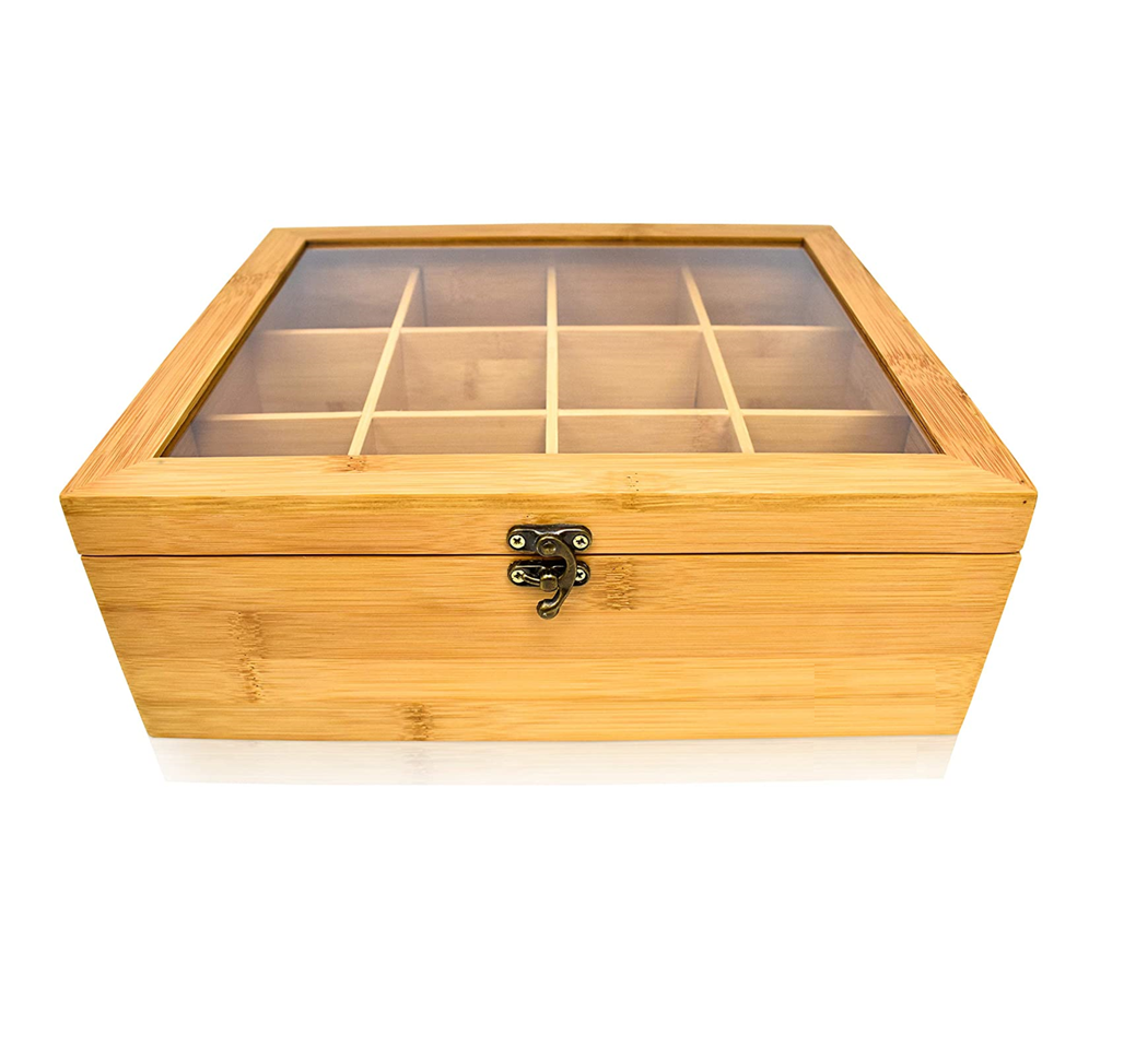 Natural Bamboo Tea Bag Organizer Box Drawer Organizer Tea Box  12 Compartments