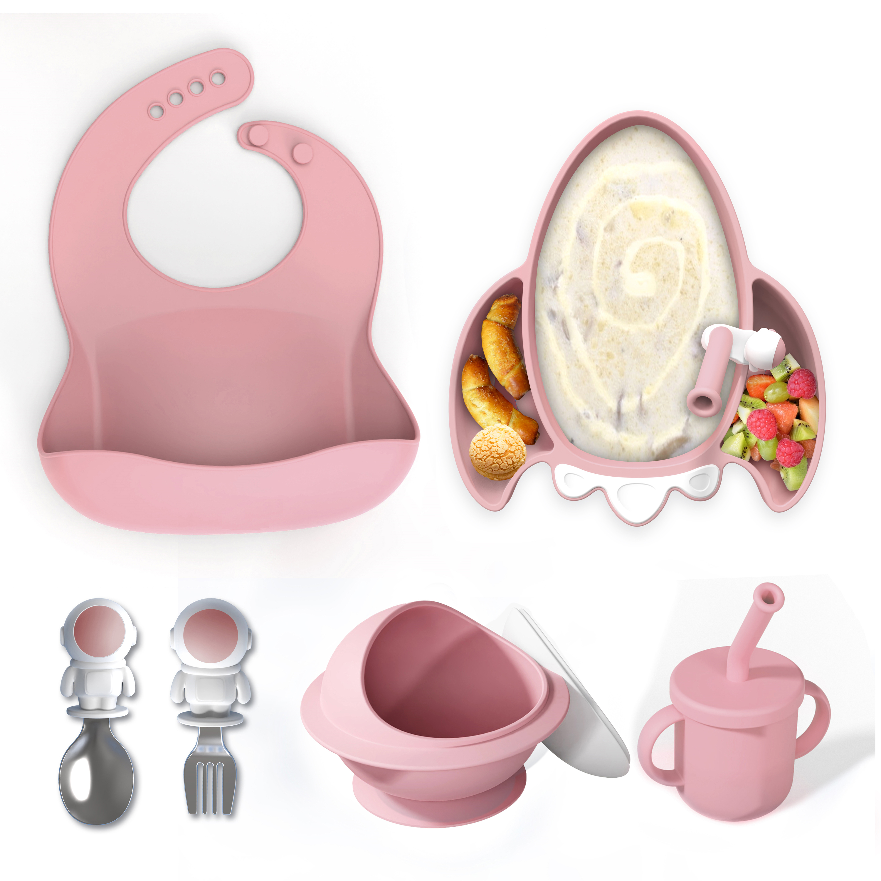 Infant Food Grade Bpa Free Tableware Placemat Dishes Toddler Dining Bowl Eating For Kids Spoon Plates Silicone Baby Feeding Set