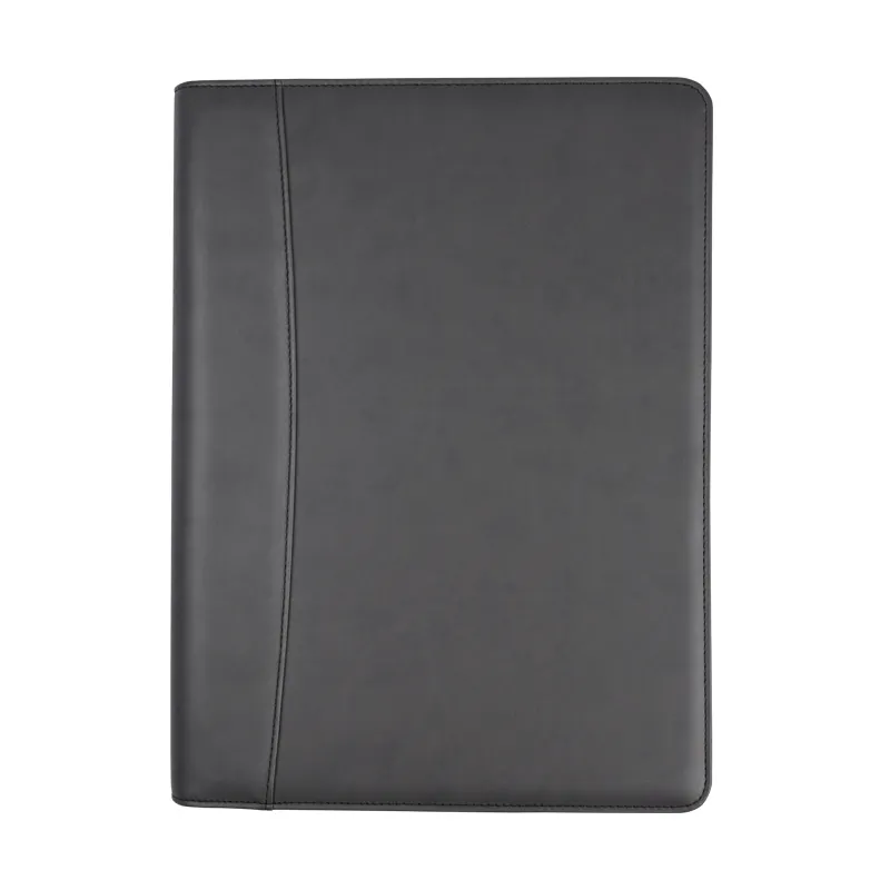 High Quality A4 Size Black Zipper Custom Pu Leather Conference Business Portfolio Organizer Folder With Ring Binder