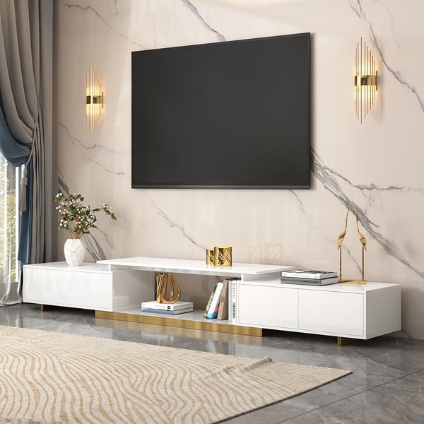 Orangefurn Rectangle Glossy White Extendable Modern Tv Stand Living Room Furniture Tv Stand With Storage