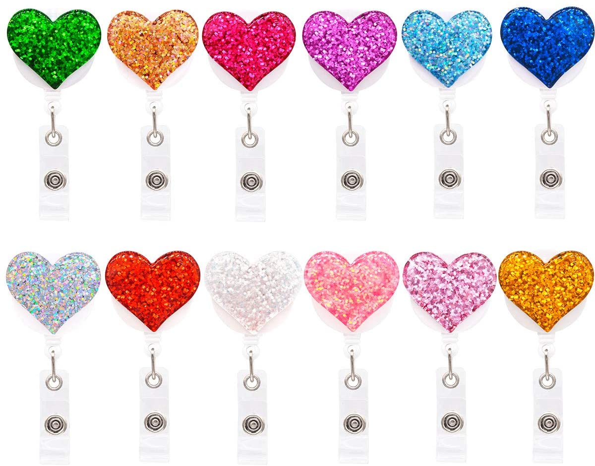 Bling Сердце выдвижной брелок для ключей, держатель значка с защищенный зажим «крокодил», легкий, 24 "легкая Втягивающийся шнур
