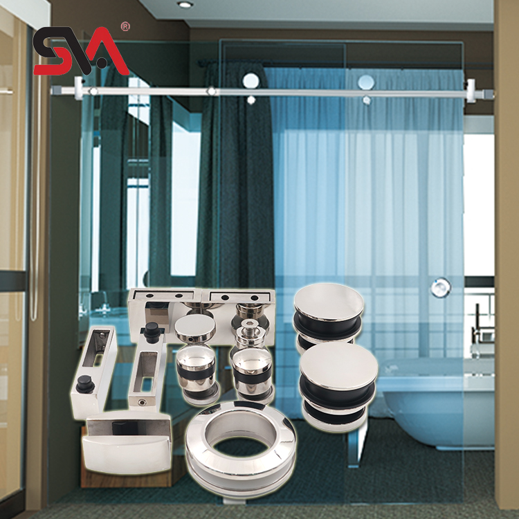 Customized Product SVA-0031 Stainless Steel Material Round Pipe 45mm Roller Frameless Sliding Glass Door Hardware