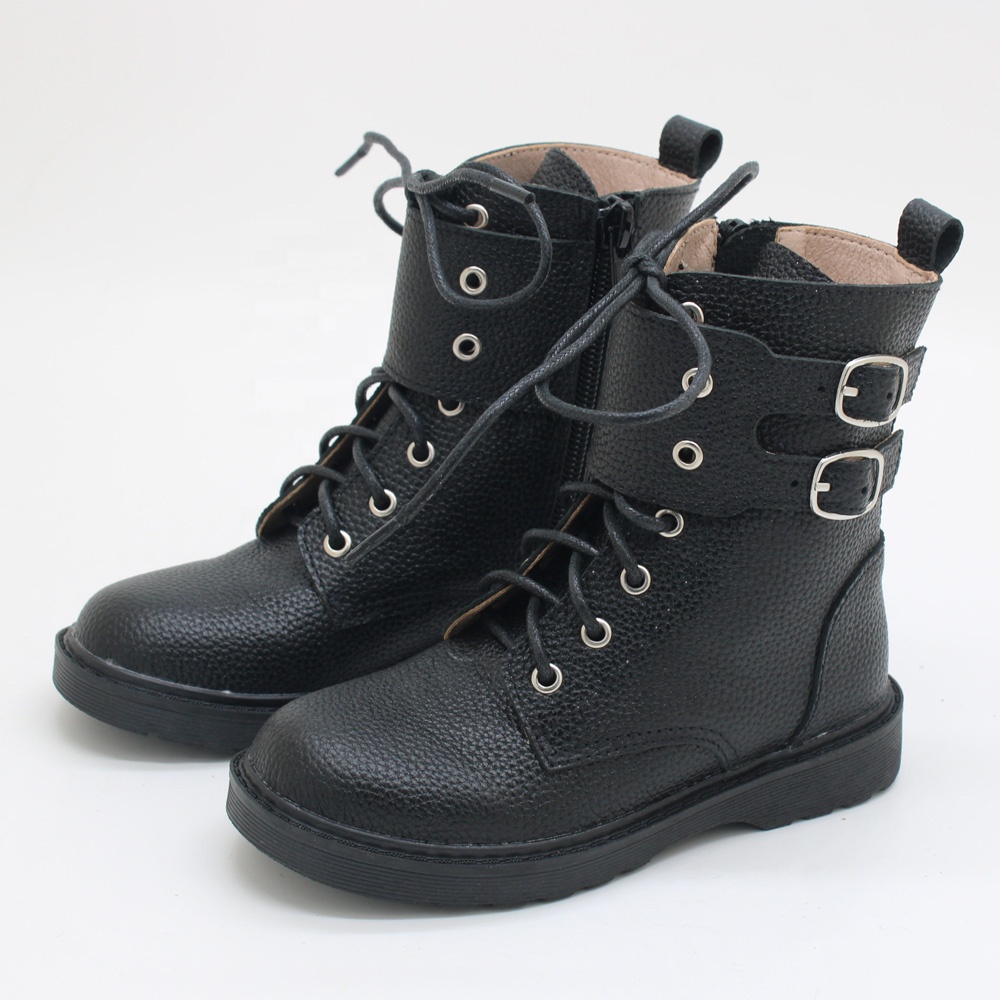 2021 Customized Black Genuine Leather Children Girls Fancy Boots