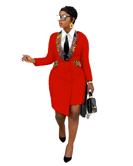 Autumn long-sleeved OL lapel suit collar large size African dress fashion plus size dresses