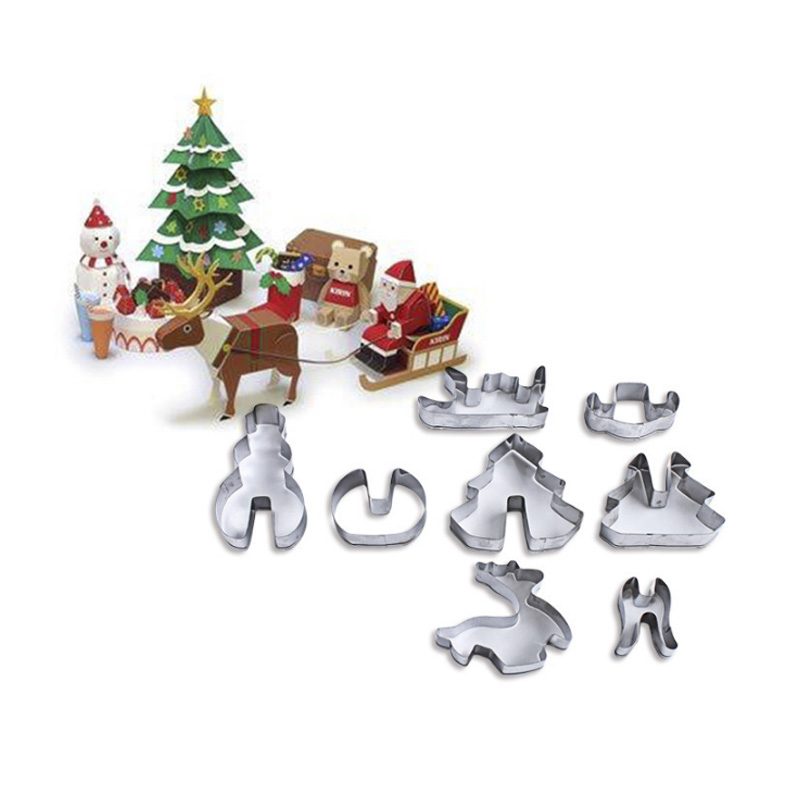 8 pcs Set 3D Cookie Cutter for Christmas Party Stainless Steel Cutter Baking Tools Cookie Molds