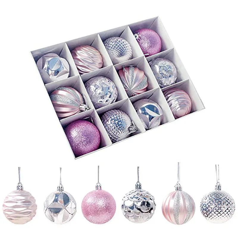 12pcs Shatterproof Christmas Decorations Tree Ball Ornaments Pink Christmas Ball for Party Decoration