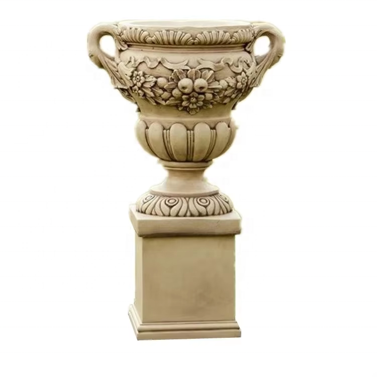 Garden Decorative Yellow Stone Planter Antique Marble Vase Set of Marble Pots