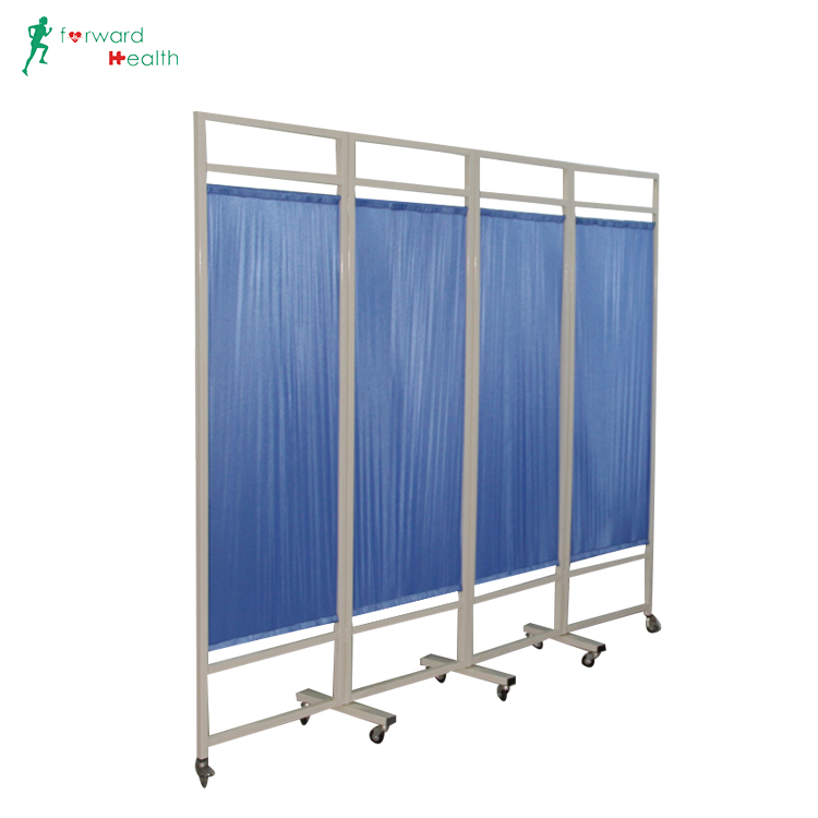 hospital ward folding screen with casters Stainless Steel Frame 4-part Movable Medical Ward Screen