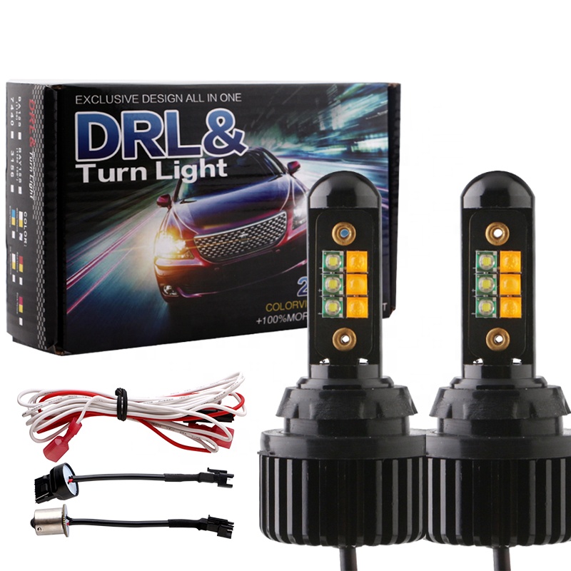 1156/BA15S/P21W BAU15S/PY21W T20 T25 R3 12SMD Автомобильный светодиодный двухцветный сигнал поворота DRL дневные ходовые огни Canbus без ошибок