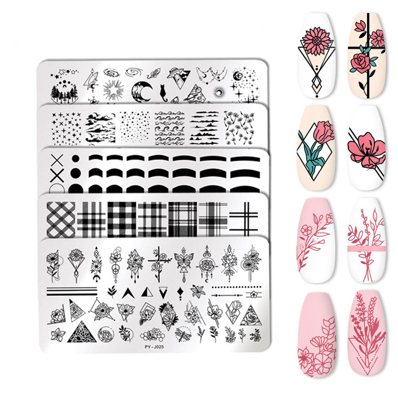 2021 Professional Stainless Steel Flowers Custom Polish Nail Art Stamping Plates For Nails