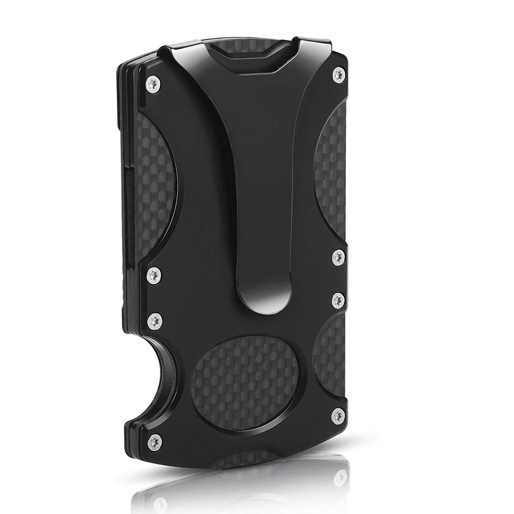 Ultra-Thin Minimalist Tactical Carbon Fiber Stainless-Steel Construction Metal Aluminum Alloy RFID Blocking Money Clip Wallet