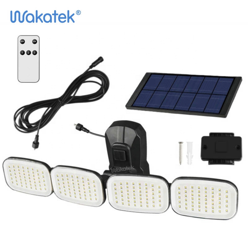 WAKATEK 50w 200LED 240COB Outdoor Backyard Garden Stair Solar Powered 4 Sides Lighting Wall Lamp LED solar powered lamps solar