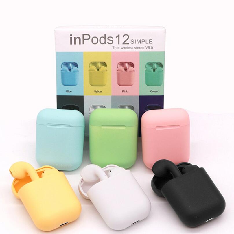 Наушники-вкладыши InPods 12 i12 Macaron TWS 8 видов цветов Mini True Wireless, BT 5,0, матовые, розовые, зеленые, желтые, синие в коробке