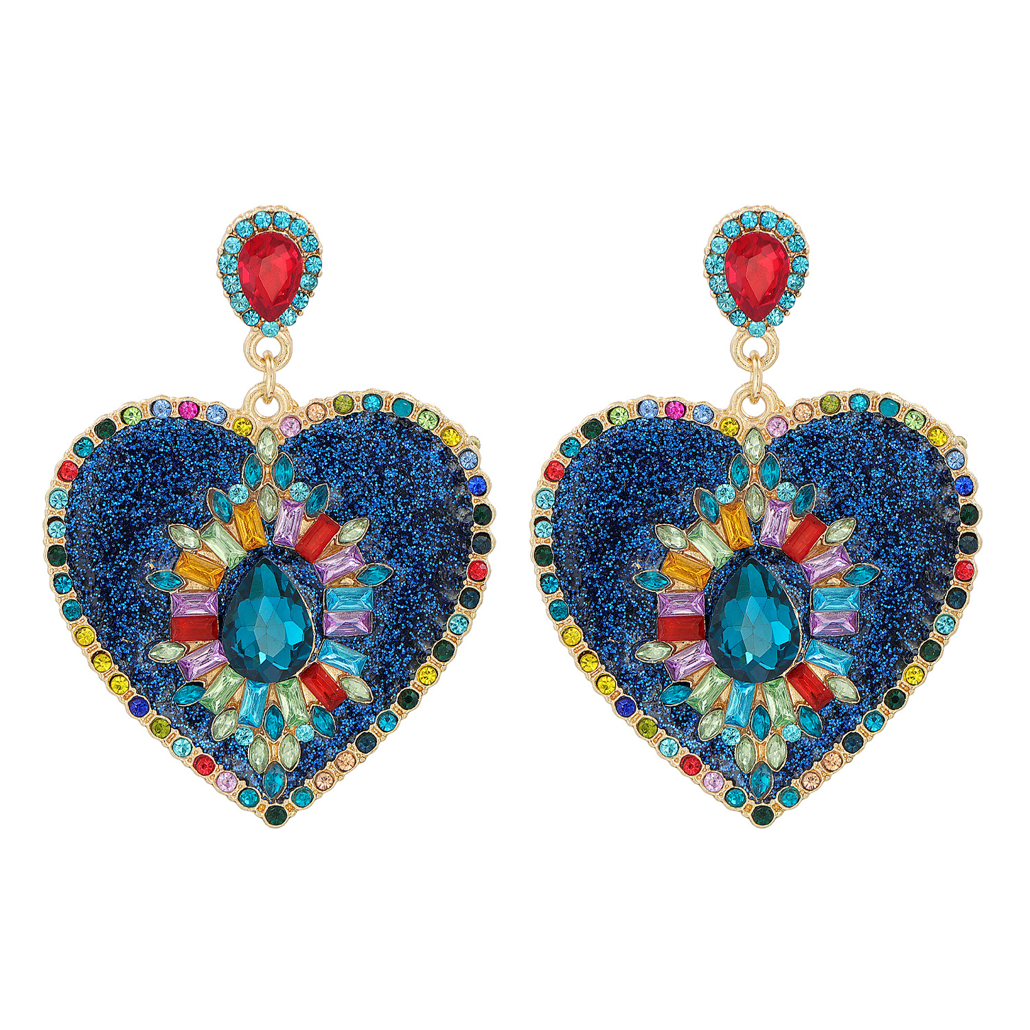 JJ54998 Popular Women Delicate Luxurious Blue Big Drop Diamond Heart Earring