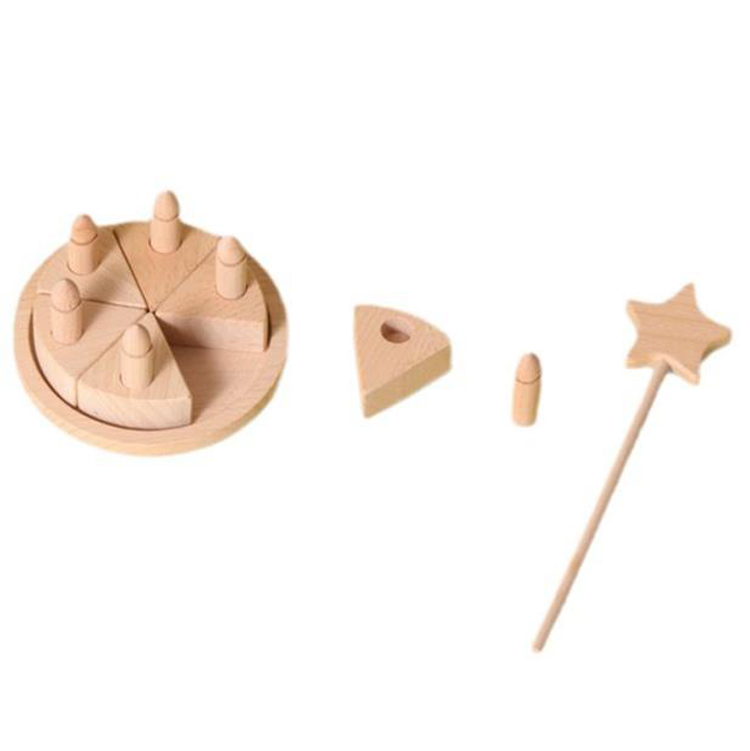 Natural Beech Wooden Children's Pretend Birthday Cake Toys, Wooden Cake Mold For Photograph Props