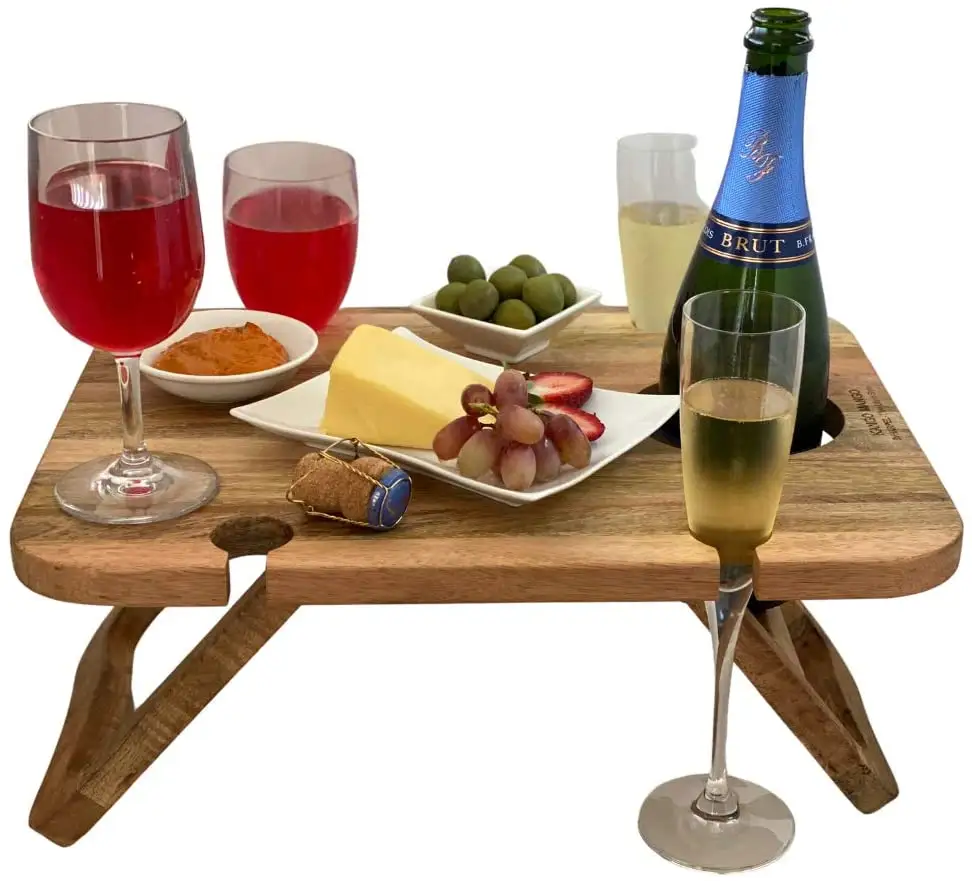 Portable Folding Wine and Champagne Picnic Table - for Wine Lovers, Stylish Mini Picnic Table for Outdoors