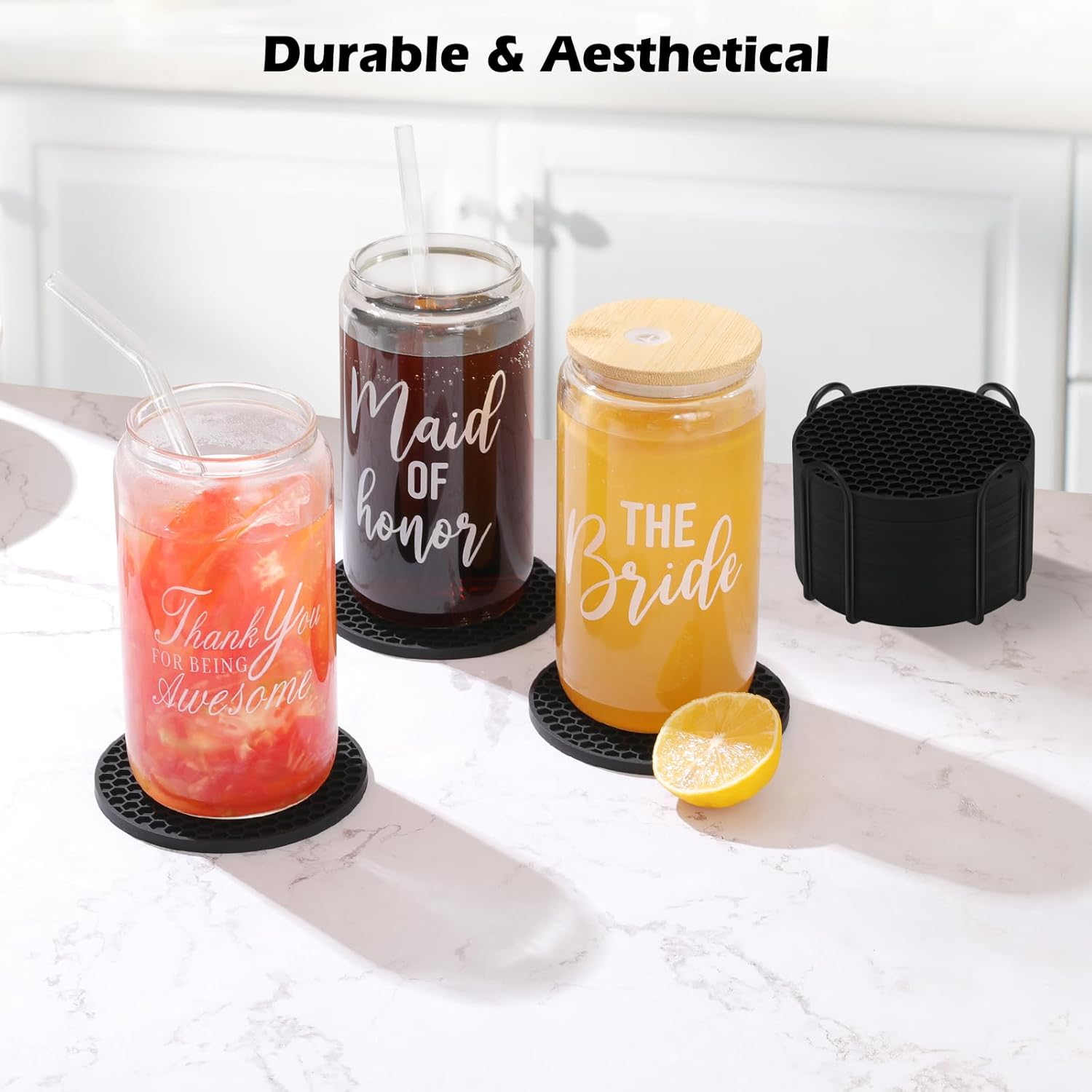 Honeycomb Placemat 4inch Diameter Round Shape Drink posavasos de siliona Honeycomb Silicone Coasters Set with Holder