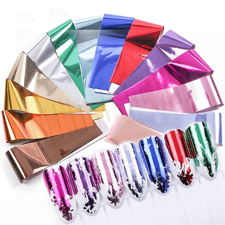 14pcs/bag 4*20cm Metal Nail Transfer Foil for Nail Art Mirror Effect Charm Nail Foils Sticker Decal Manicure Accessories