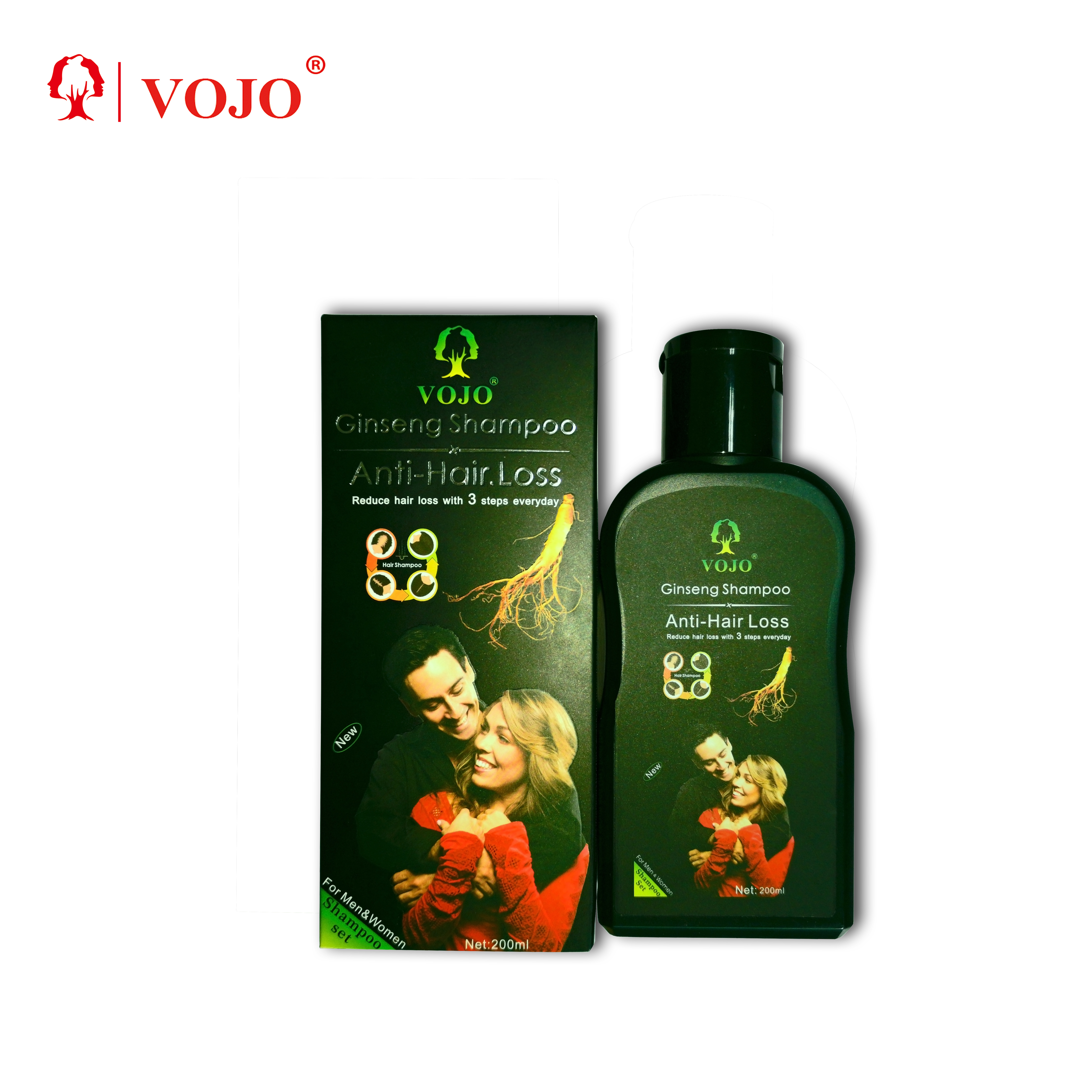 VOJO GINGSENG оптовая продажа oem Китайский традиционный Растительный шампунь против выпадения волос стимулирует рост волос без побочных эффектов 400 мл