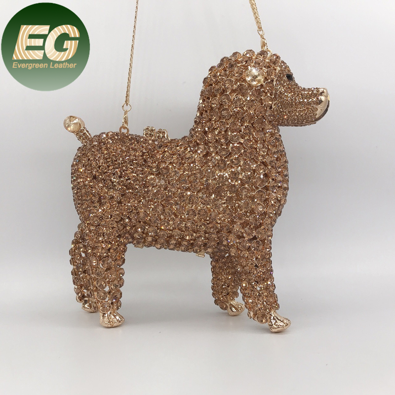 Leb1518 Dog Shape Crystal Clutch Diamond Purse Ladies Evening Party Sparkle Mini Bling Shoulder Women Animal Rhinestone Bag