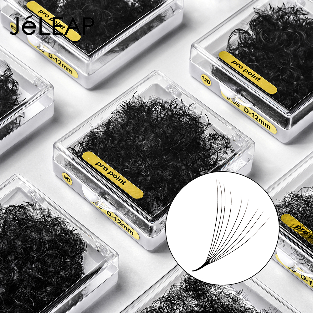 Jeleap russian premade volume lash thin base handmade loose pro made fans 9d 16d 20d pointy base promade fans eyelashes