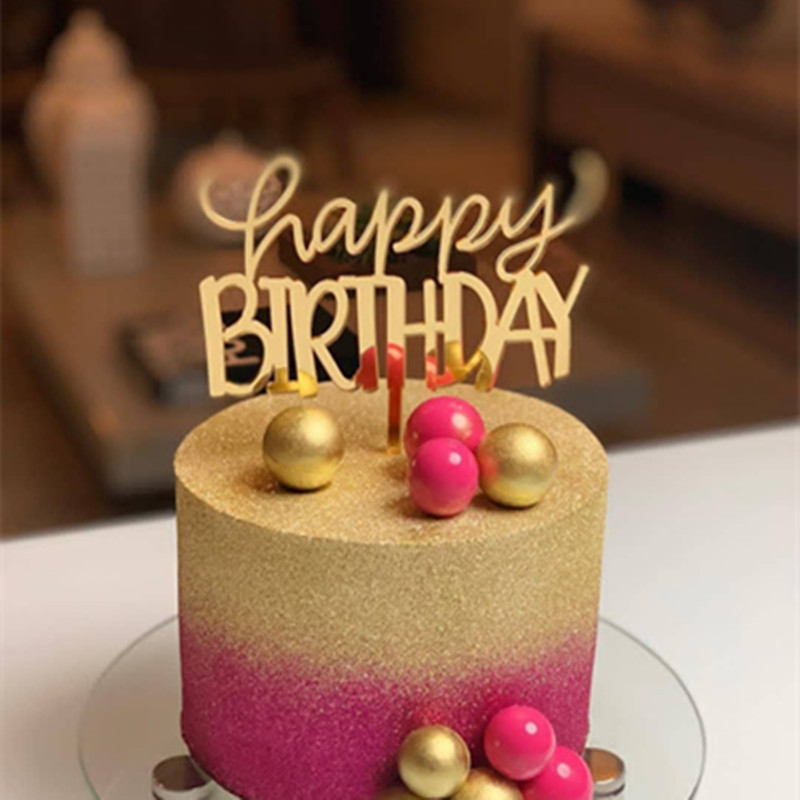 Golden Rose Gold Black Happy Birthday Acrylic Cake Decoration Card Cake Topper Baking Cake Plugin Birthday Party Decorations
