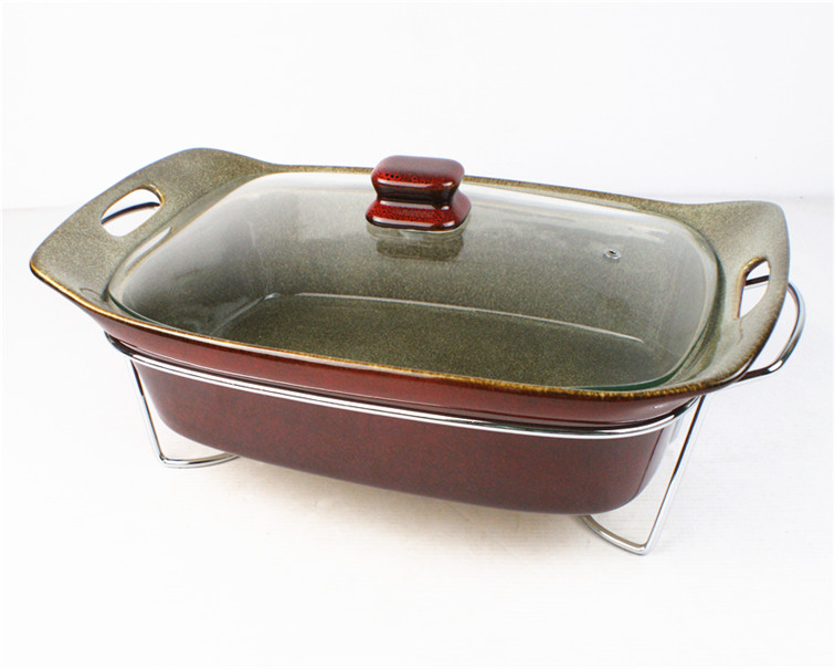 16,5 ''керамическая прямоугольная кастрюля 3.75qt, керамическая кастрюля с металлической стойкой
