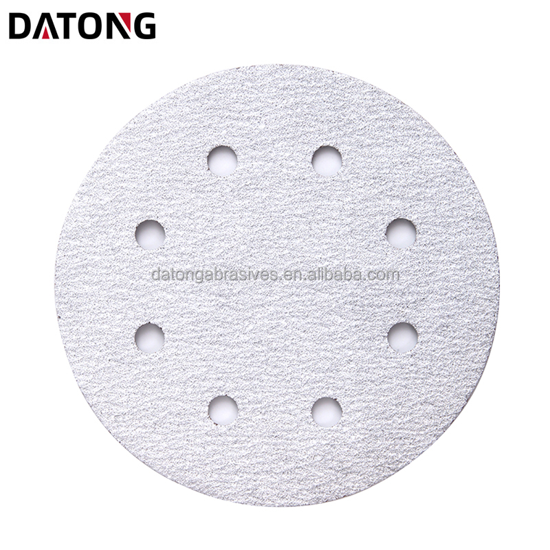 Datong factory High quality abrasives sand paper 5inch 8 holes Grit 100 Round Ceramic white Sanding Disc For Metal and Wood