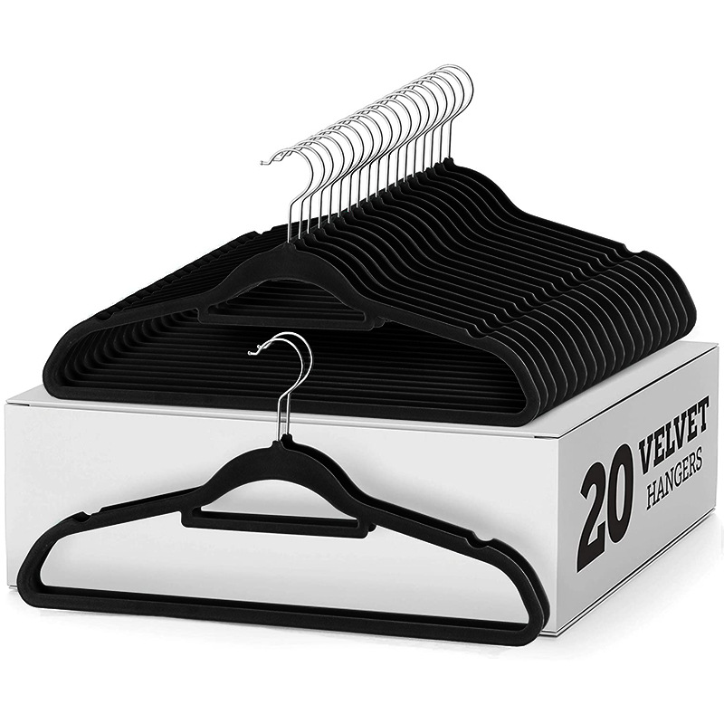 Household goods Price Velvet Felt Non Slip Clothes Hangers 50 Pack - Ultra Slim & Space Saving - Heavy Duty Swivel Black Hook