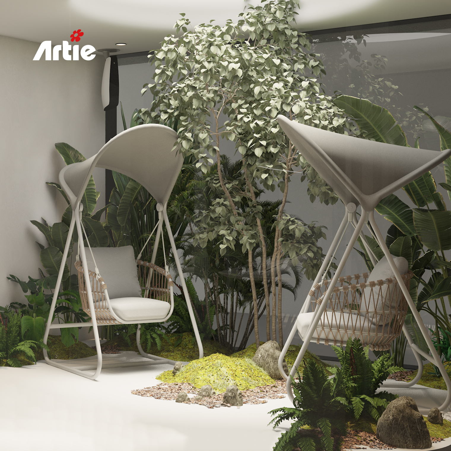 Artie High Quality Modern Outdoor Furniture Metal Stand Garden Rattan Patio Swings With Canopy