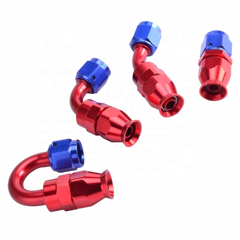 Blue red ptfe tube hydraulic hose fittings an3 straight adapter 45 degree 90 degree forged an10 an6 ptfe fuel fitting an8