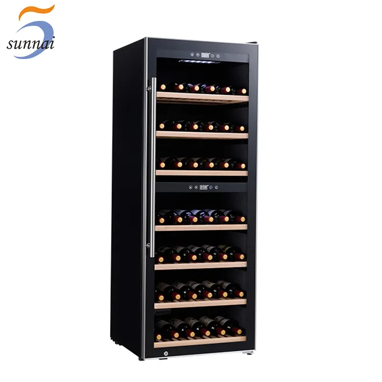 Foshan factory sale custom freestanding tall large 126 bottles dual zone wine cooler refrigerator