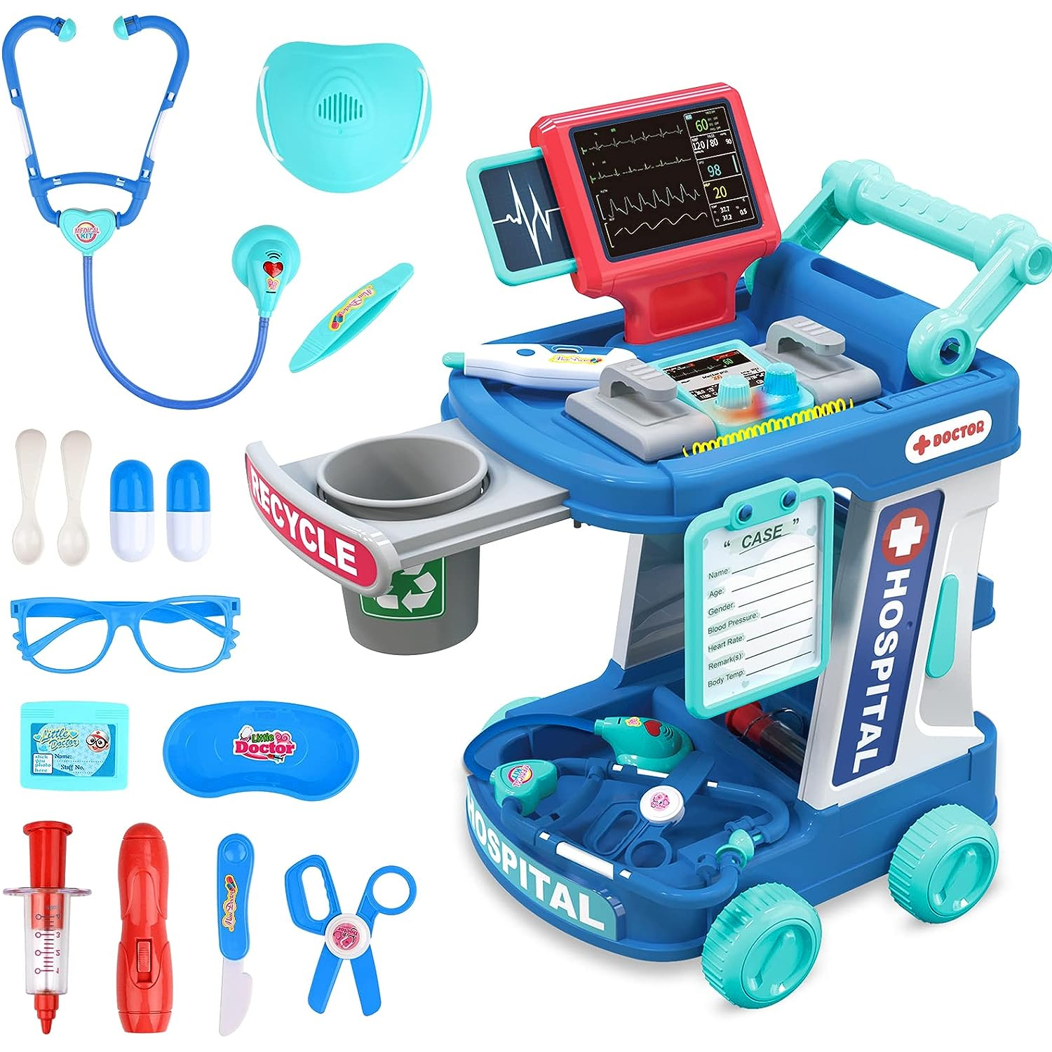 Doctor Toys Kits Pretend Play Preschool Kids Toys Doctor Trolley Play Set Role Play Game for Kids Girls Children Toys