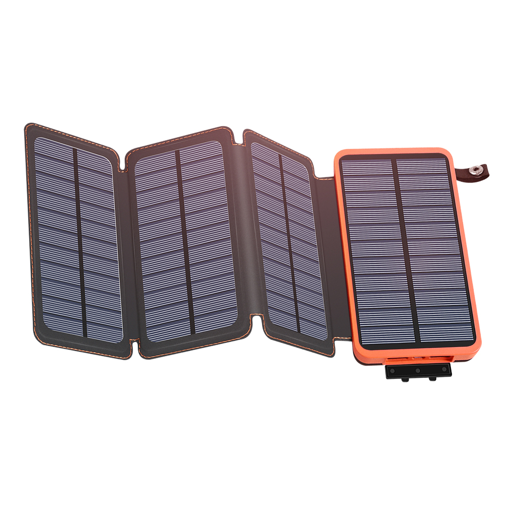Hot sale in 2021  foldable  easy to store  outdoor 20000 mAh solar power bank with LED lights power banks