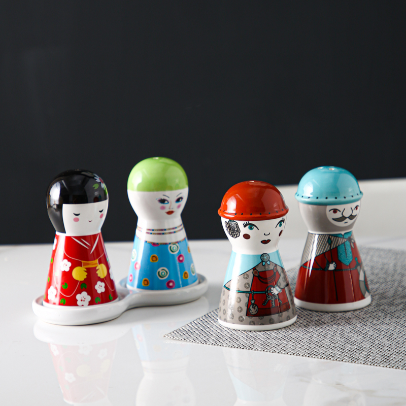 High quality japanese style pattern custom logo home hotel ceramic salt and pepper shaker set with chassis