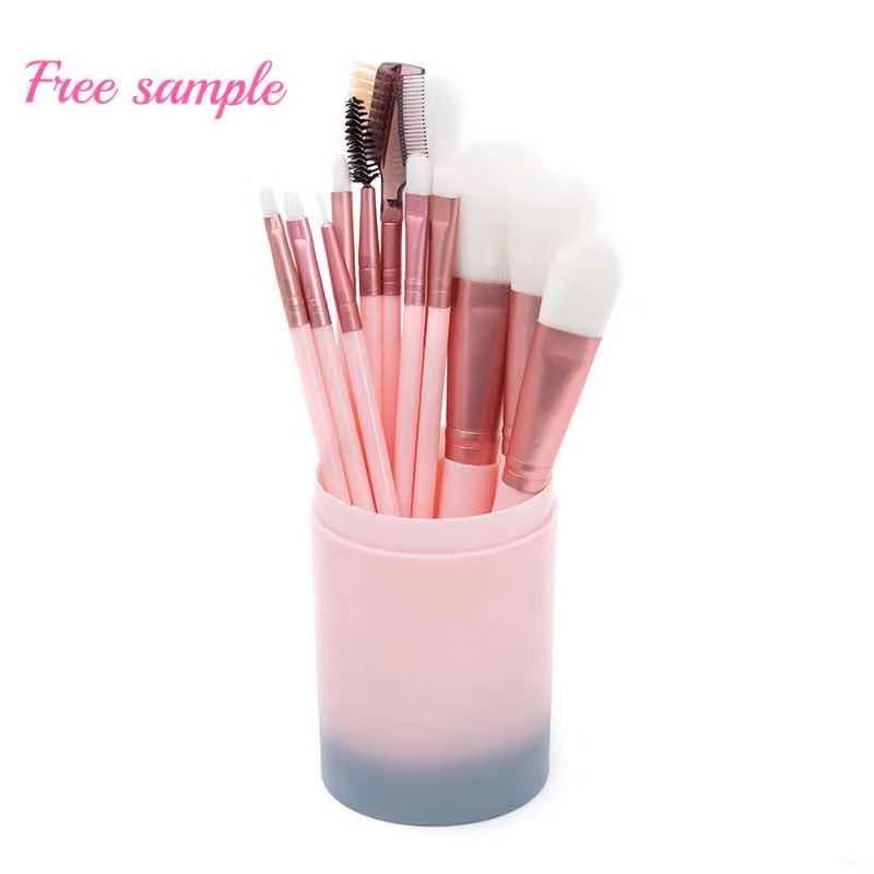 Wholesale Custom 12pcs Foundation Eyeshadow Eyelash Blush Black Makeup Brushes Set Kit with Bag Bling Make up Brushes