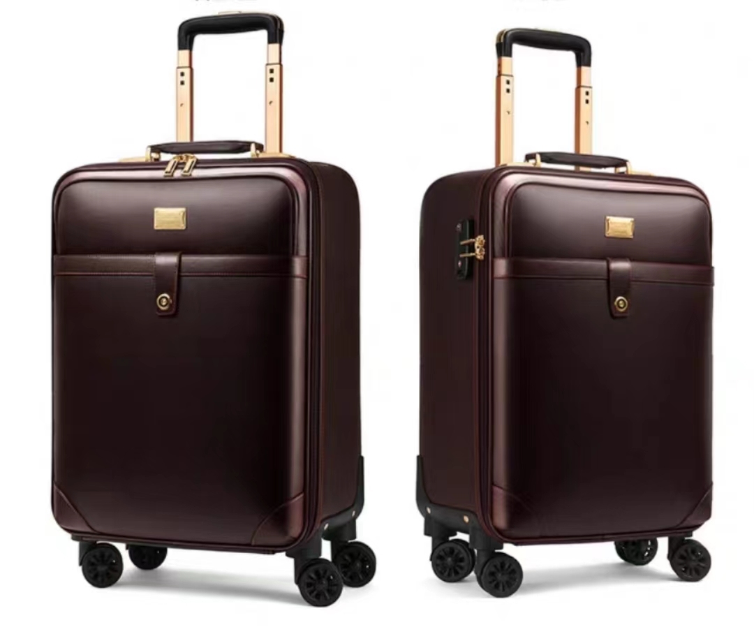 High Quality Genuine Leather 18 inch Suitcases Travel Large Capacity Carry on Pilot Suitcase for Gift