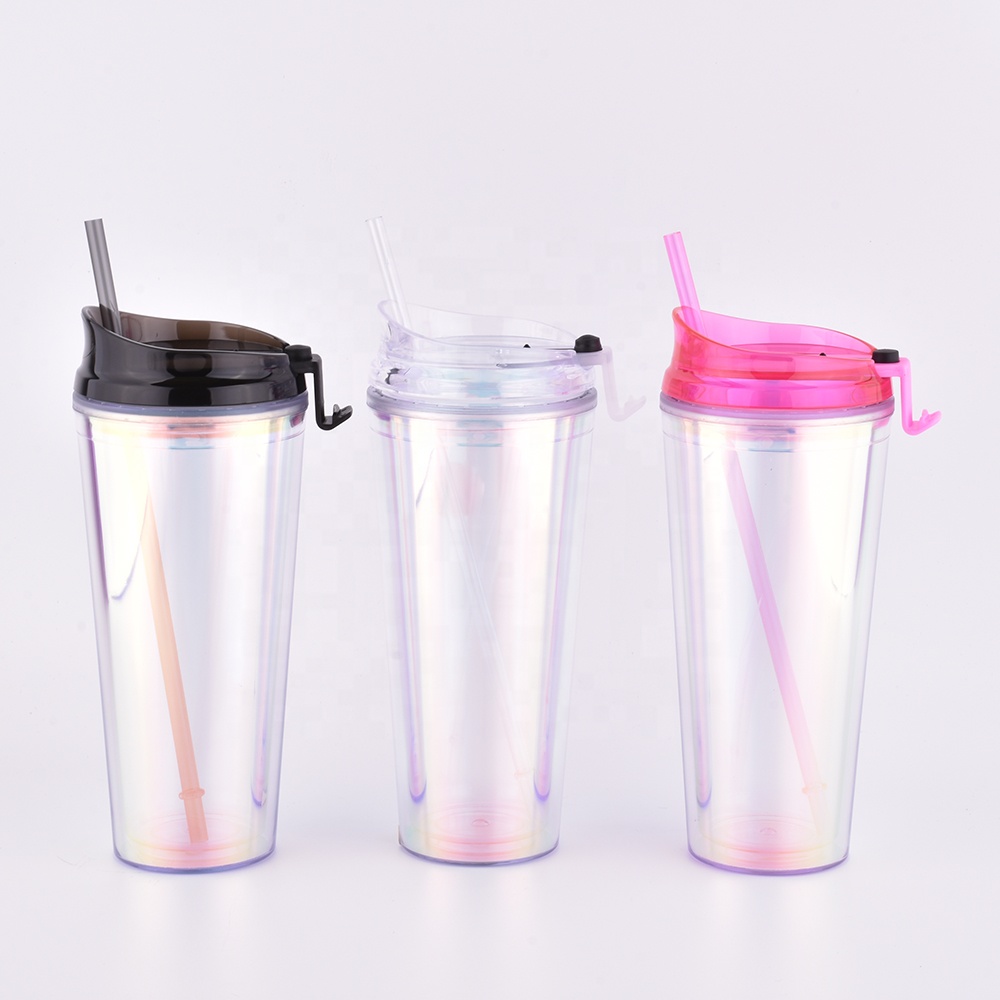 Hot Sale Double Wall Coffee Tumbler Water Travel Cup Mug Custom In Acrylic Plastic Clear Glitter 700ML With Lid and Straw