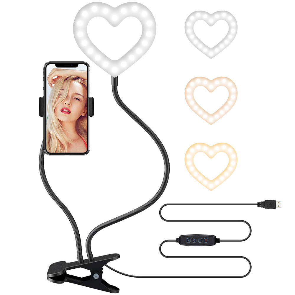 New Arrival heart shaped USB Photography Fill lamps with clip For Youtube Live Stream Make up