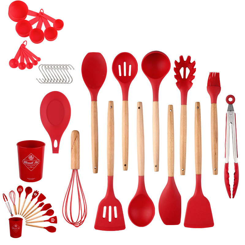 Hot sale Cooking non-stick pan high temperature insulation wooden handle 23-piece silicone kitchen utensils set