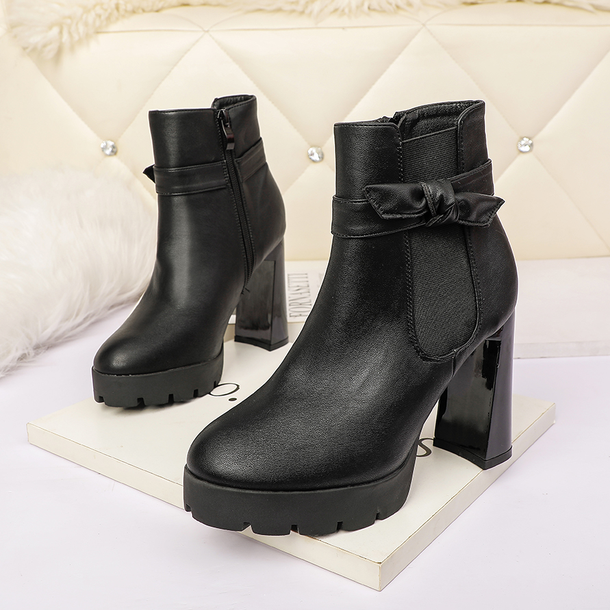 Wholesale custom fashion sexy thick heel round toe side zipper women ankle heel boots