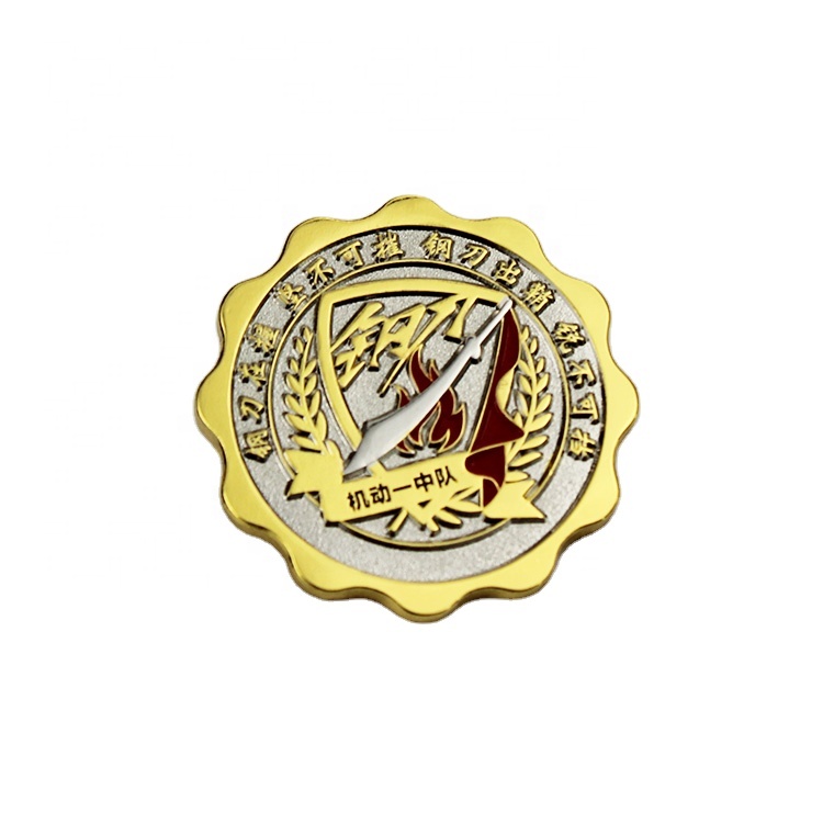 Real estate metal badge brooch custom firemen metal team badge gold and silver two-color electroplated badge