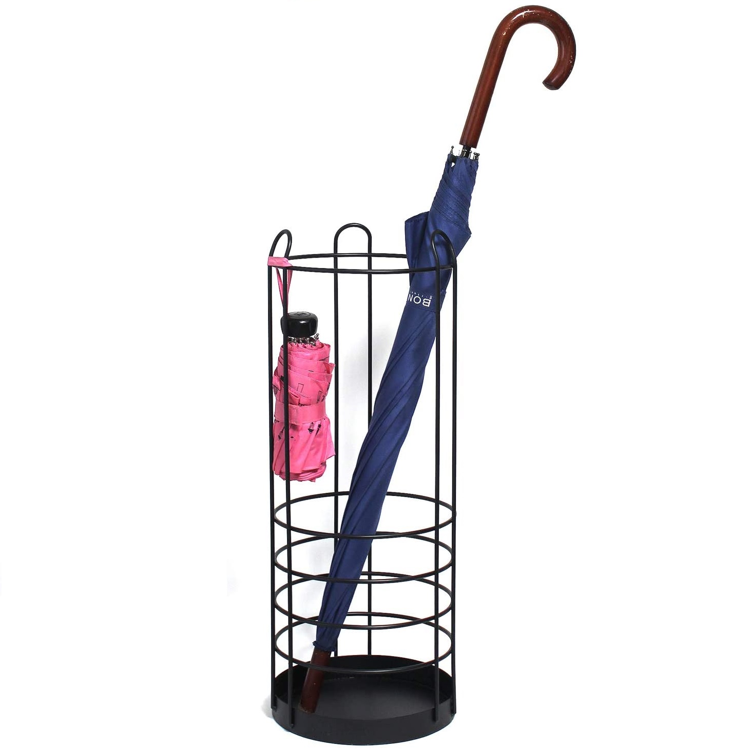 Tall Umbrella Stand Holder-Large Black Iron Umbrella Rack for Home and Office Deco, Round Metal Umbrella Basket