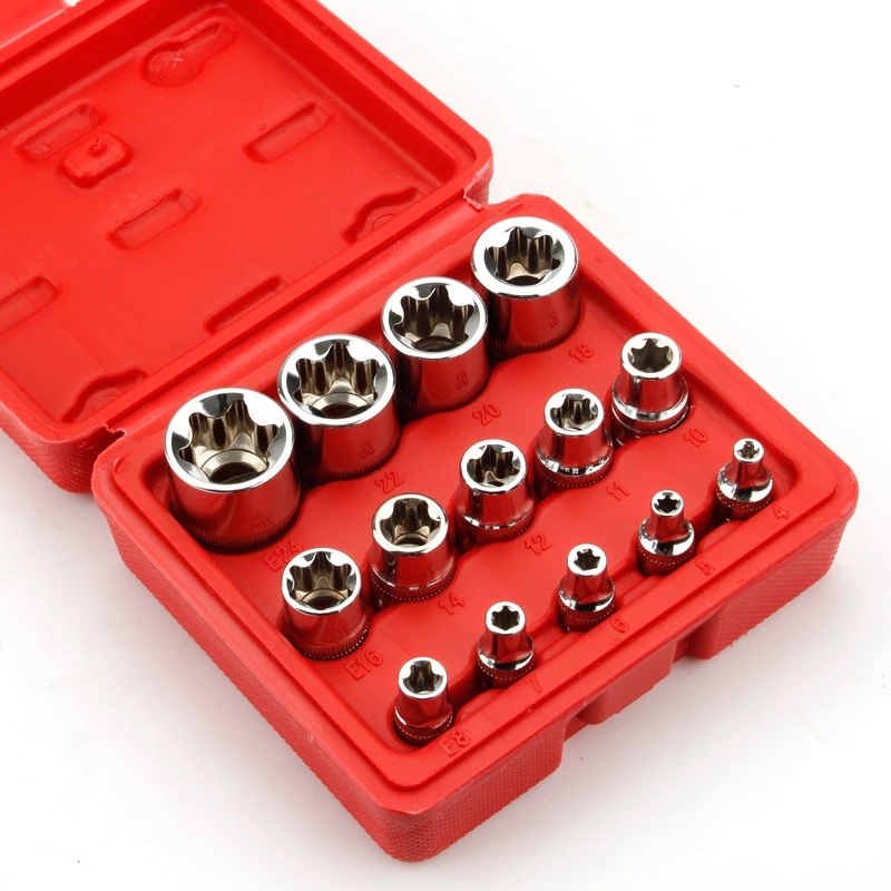 Crv Material 14pcs/set E Torx Star Female Bit Socket Set 1/2" 3/8" 1/4" Drive E4 - E24 Repair Tool