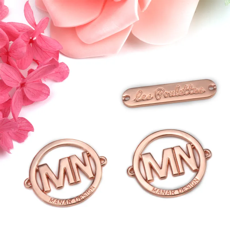 Clothing Metal Accessories MN Charms Custom Name Brand Rose Gold Plated Label Tag