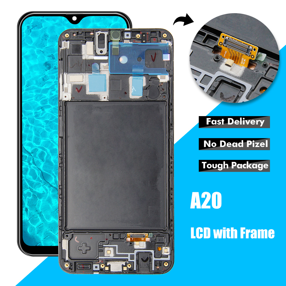 ЖК-дисплей для samsung galaxy A20, сенсорный ЖК-экран для samsung A20, экран для samsung A20 pantalla с рамкой