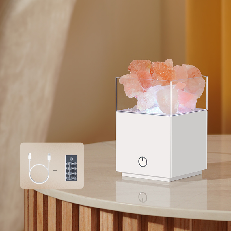 2021 New Design Square Salt Lamp with Projection Lamp Projector Himalayan salt Block Negative Ions Purify Air Household Bedroom