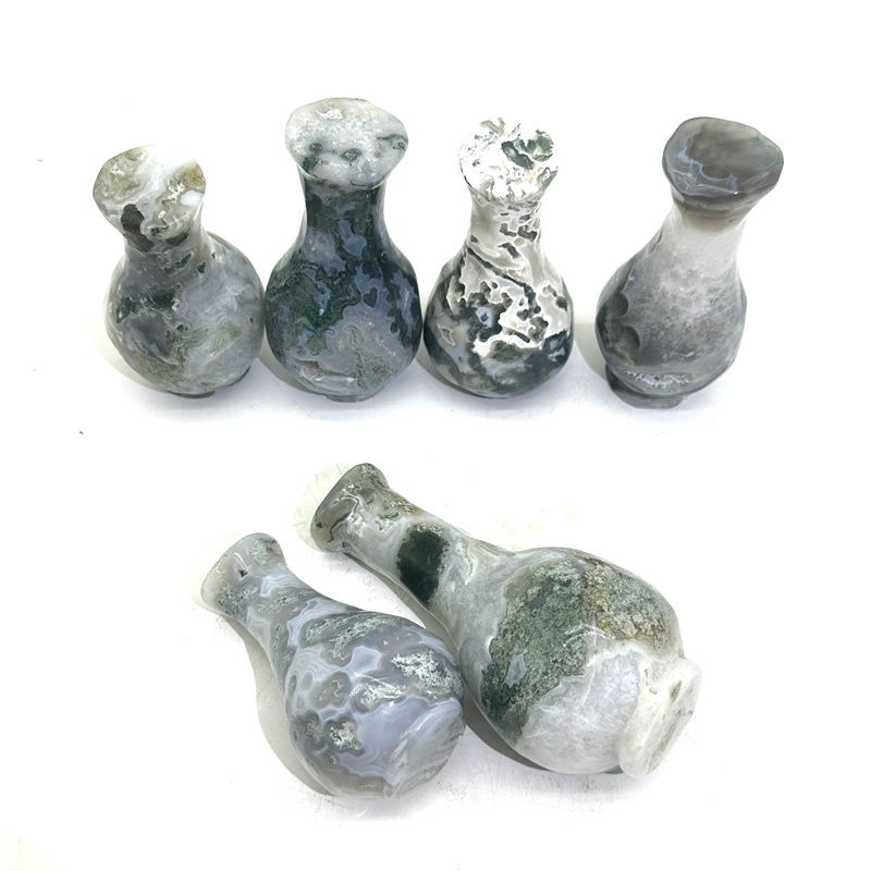 Hot Sale Popular Natural Polished High Quality Healing Stones Moss Agate Vase for Decoration