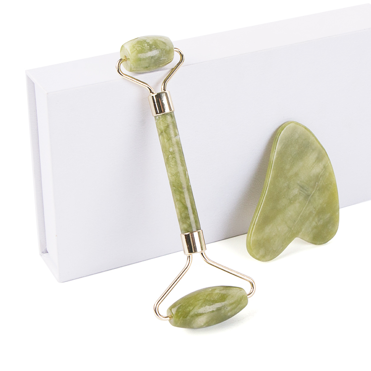Private Label Skin Care Tool Facial Massager Product Serpentine Jade Roller with Guasha Stone