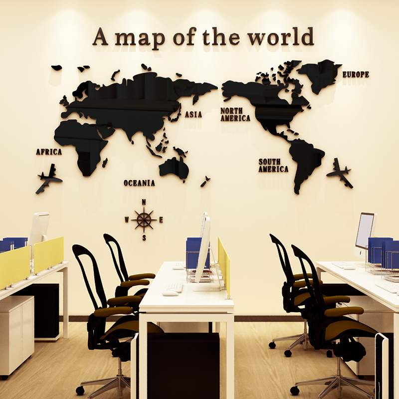 large size living room acrylic stickers removable home decoration world map 3d wall stickers